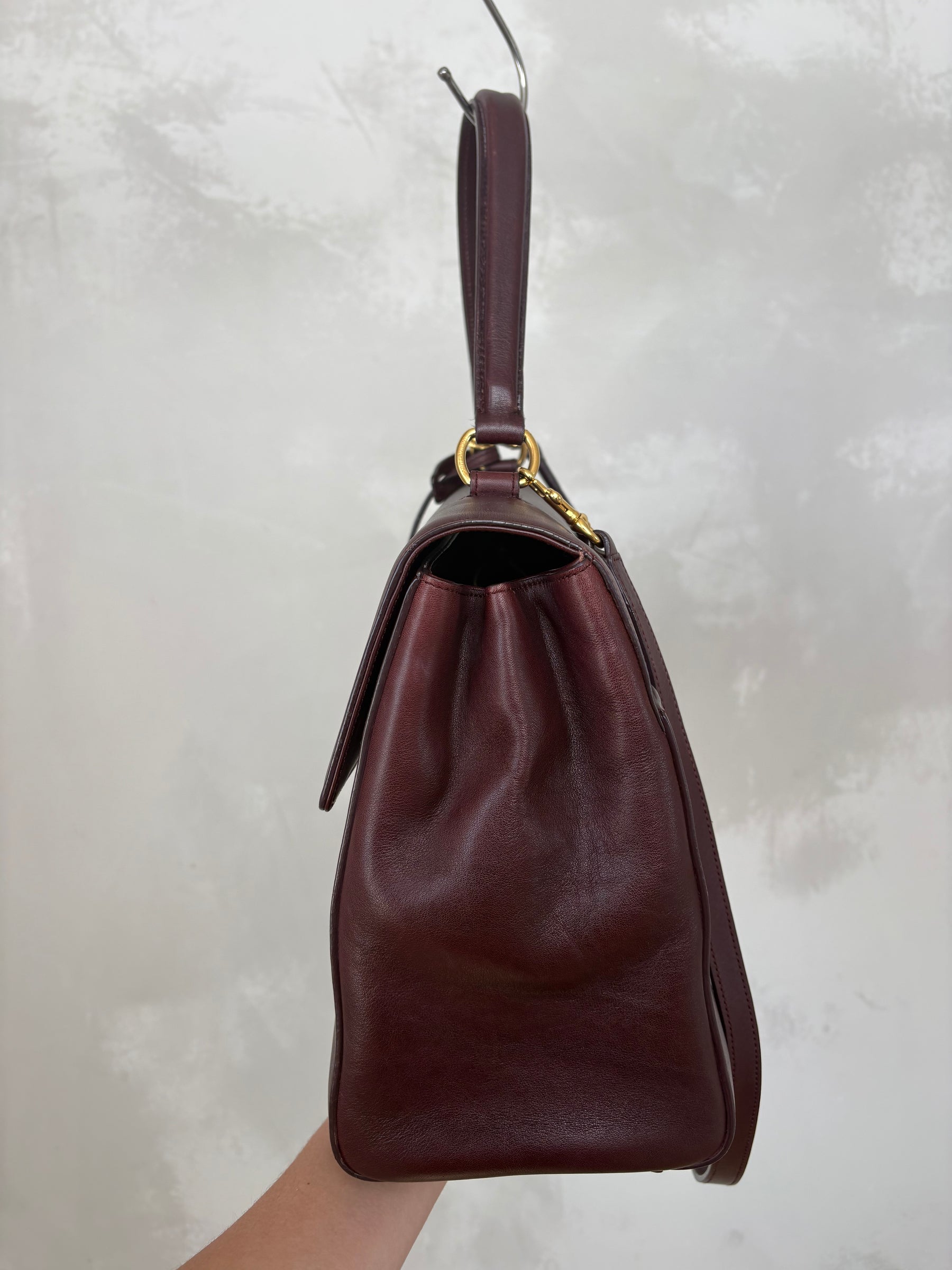 Saint Laurent Burgundy Leather Top Handle Bag