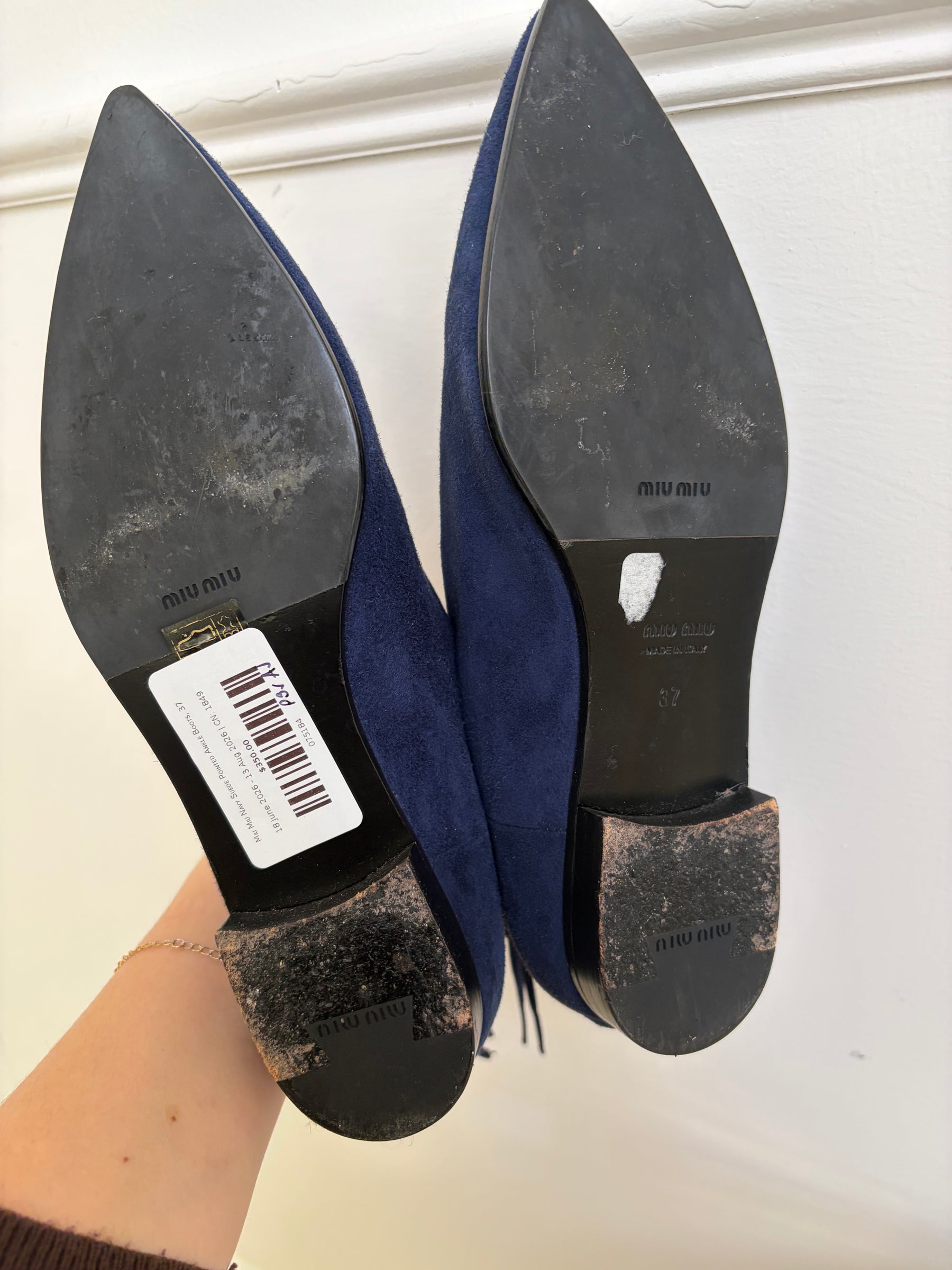 Miu Miu Navy Suede Pointed Ankle Boots, 37