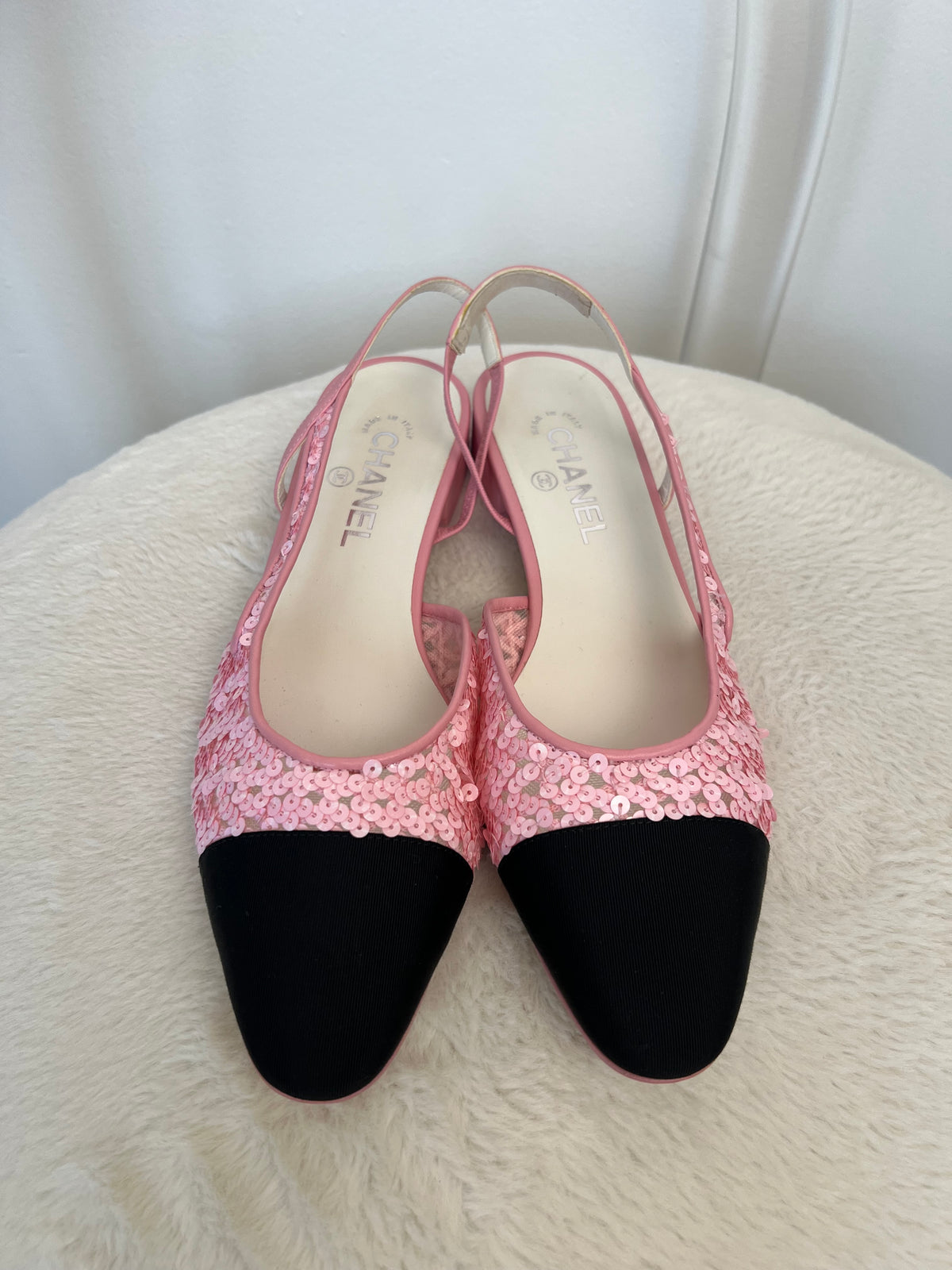 Chanel Pink Sequin Slingback Flats, 40C