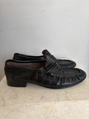 The Row Black Eel Skin Loafer, 38