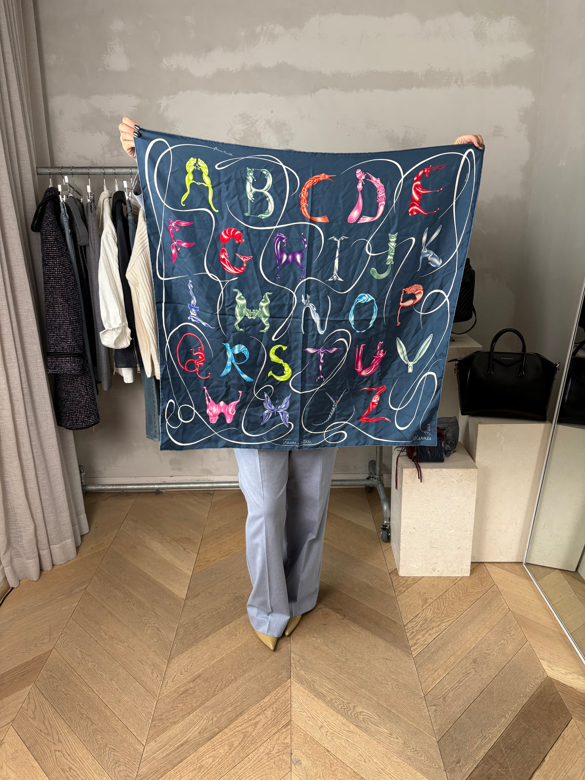 Hermès Silk Fauna Lettrée Scarf Blue Multi Colour