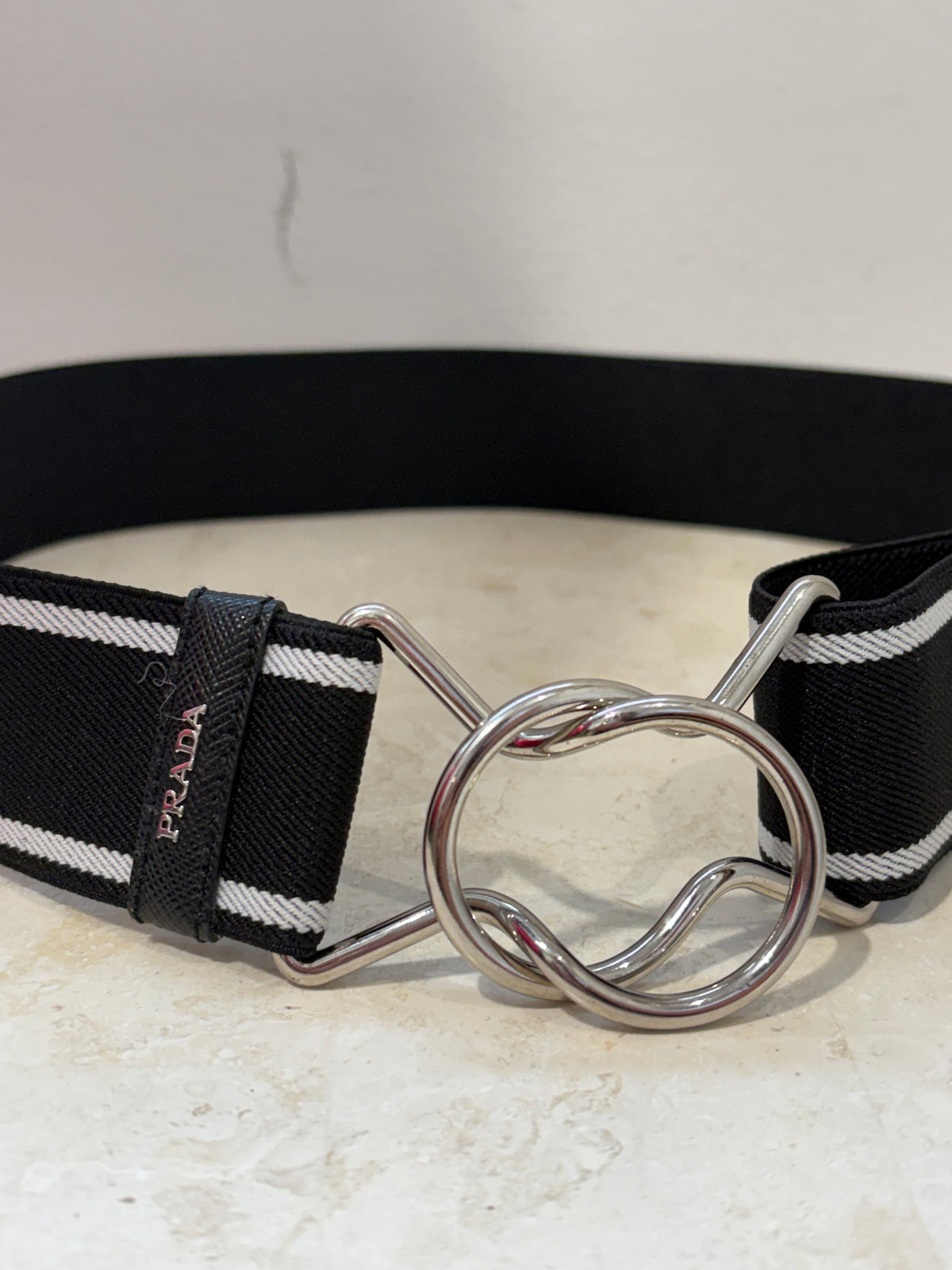 Prada Elasticated Belt With Silver Buckle