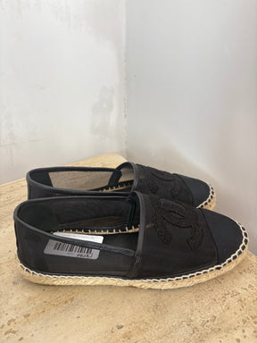 Chanel Black Mesh Logo Espadrille, 36