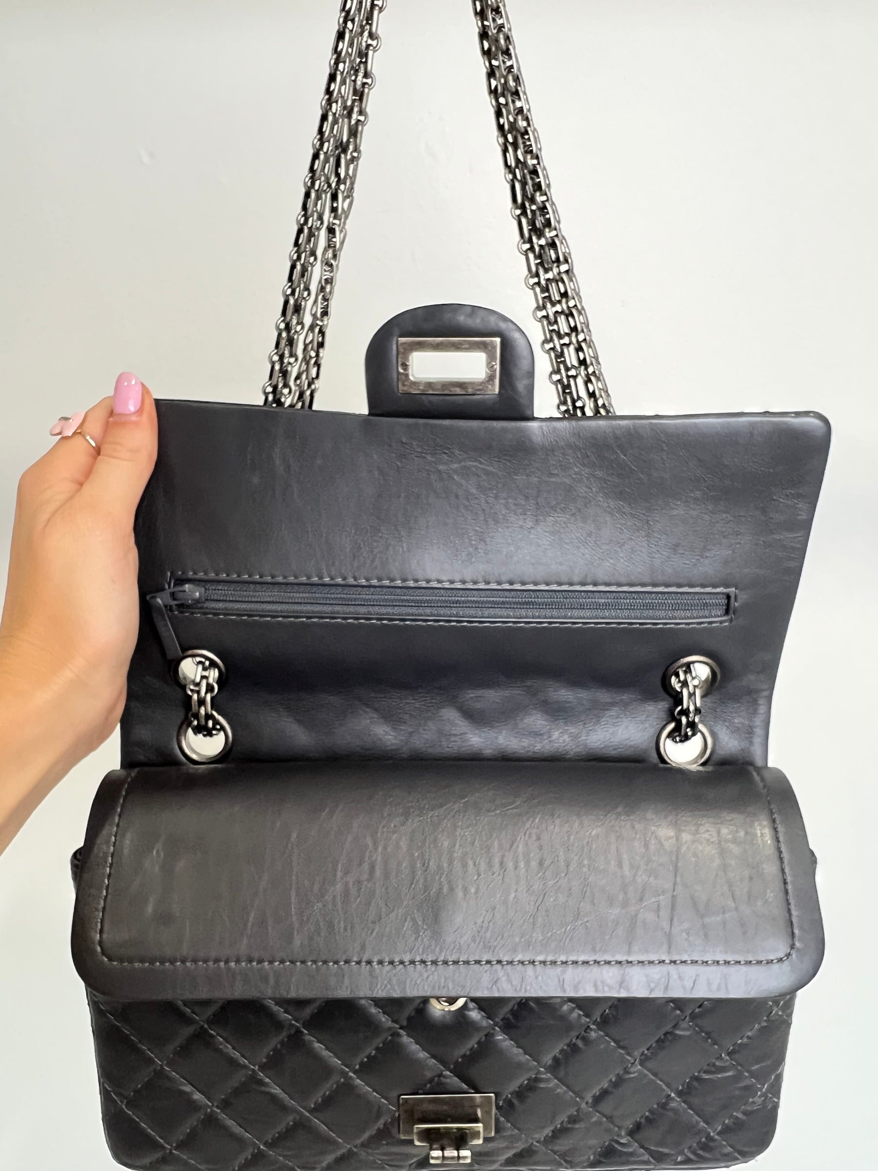 Chanel Dark Grey Lambskin Leather Small Reissue Flap Bag