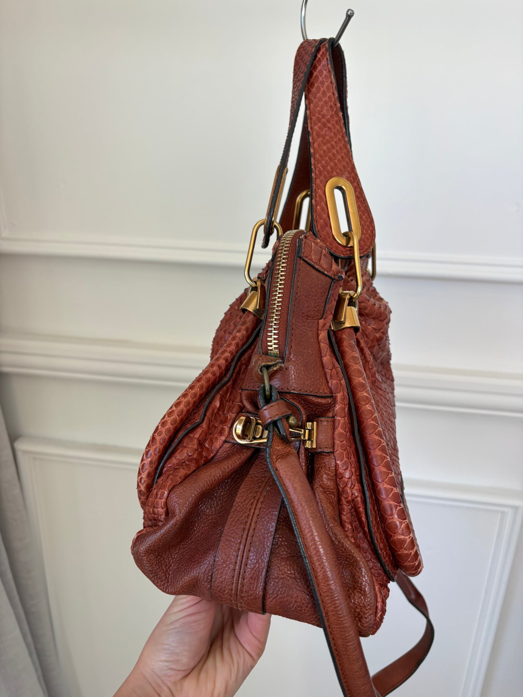 Chloé Chestnut Python and Leather Paraty Tote Bag