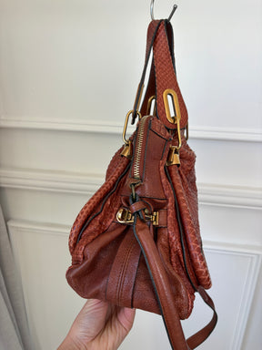 Chloé Chestnut Python and Leather Paraty Tote Bag