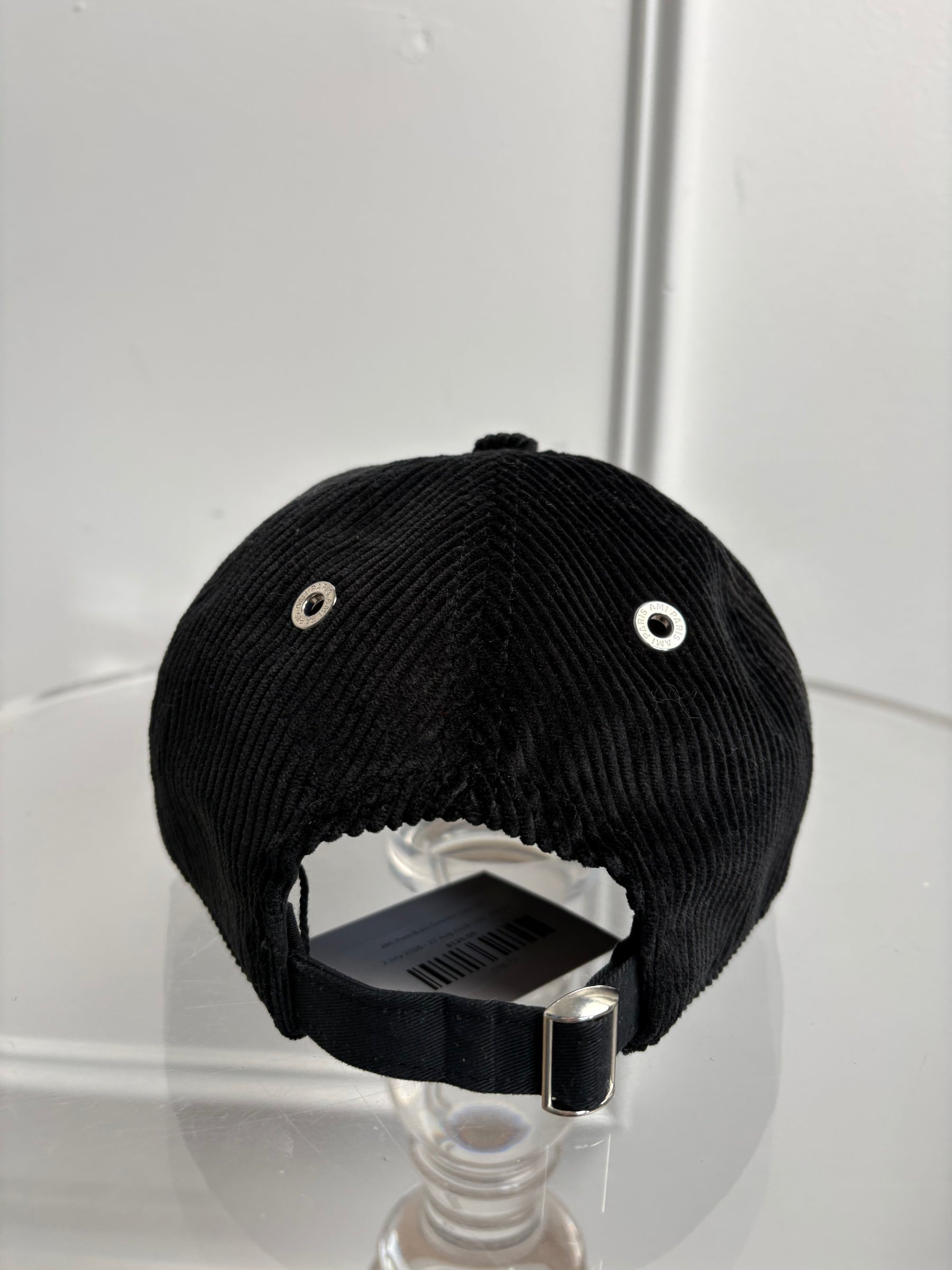 AMI Paris Black Corduroy Logo Cap