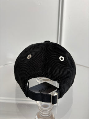 AMI Paris Black Corduroy Logo Cap