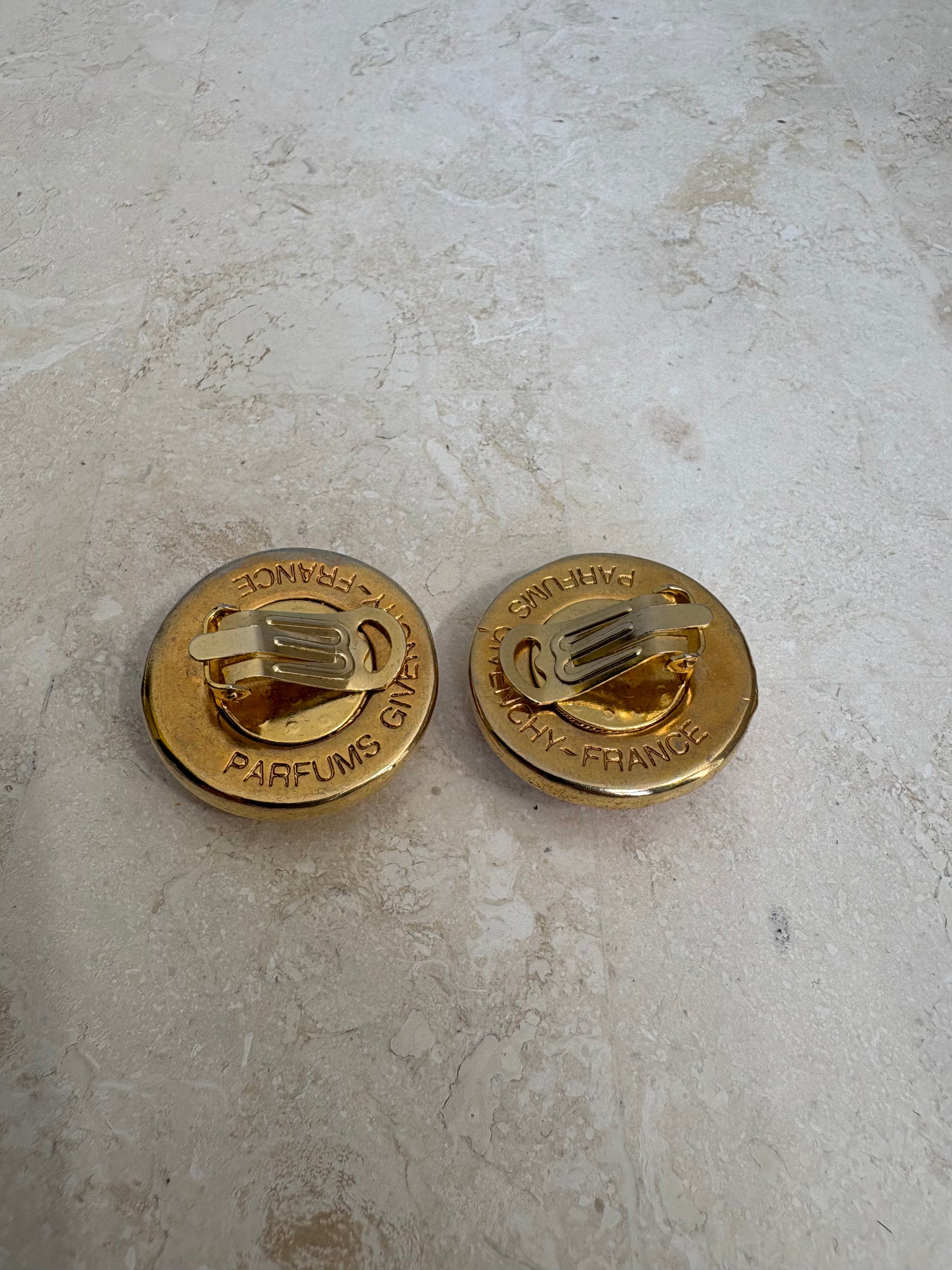 Givenchy Gold Tone Clip On Logo Earrings