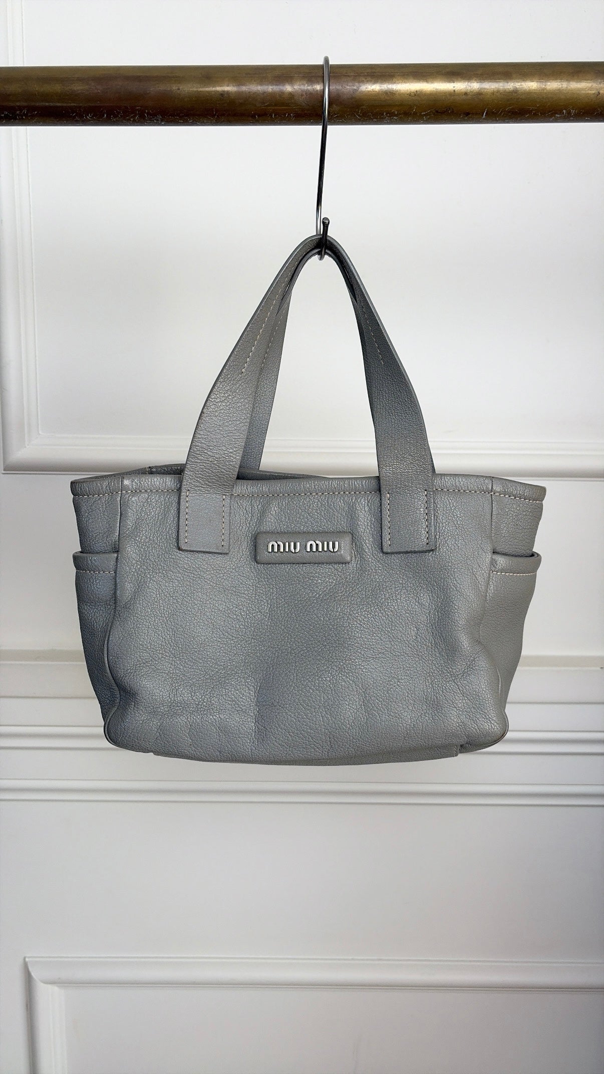 Miu Miu Grey Leather Mini Logo Tote