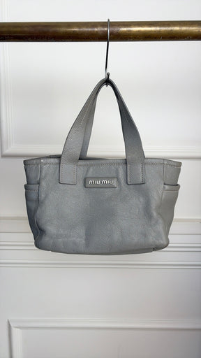 Miu Miu Grey Leather Mini Logo Tote