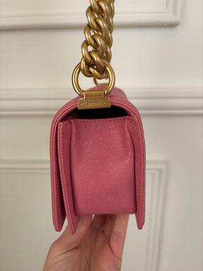 Chanel Pink Chevron Quilted Caviar Leather Small Boy Bag