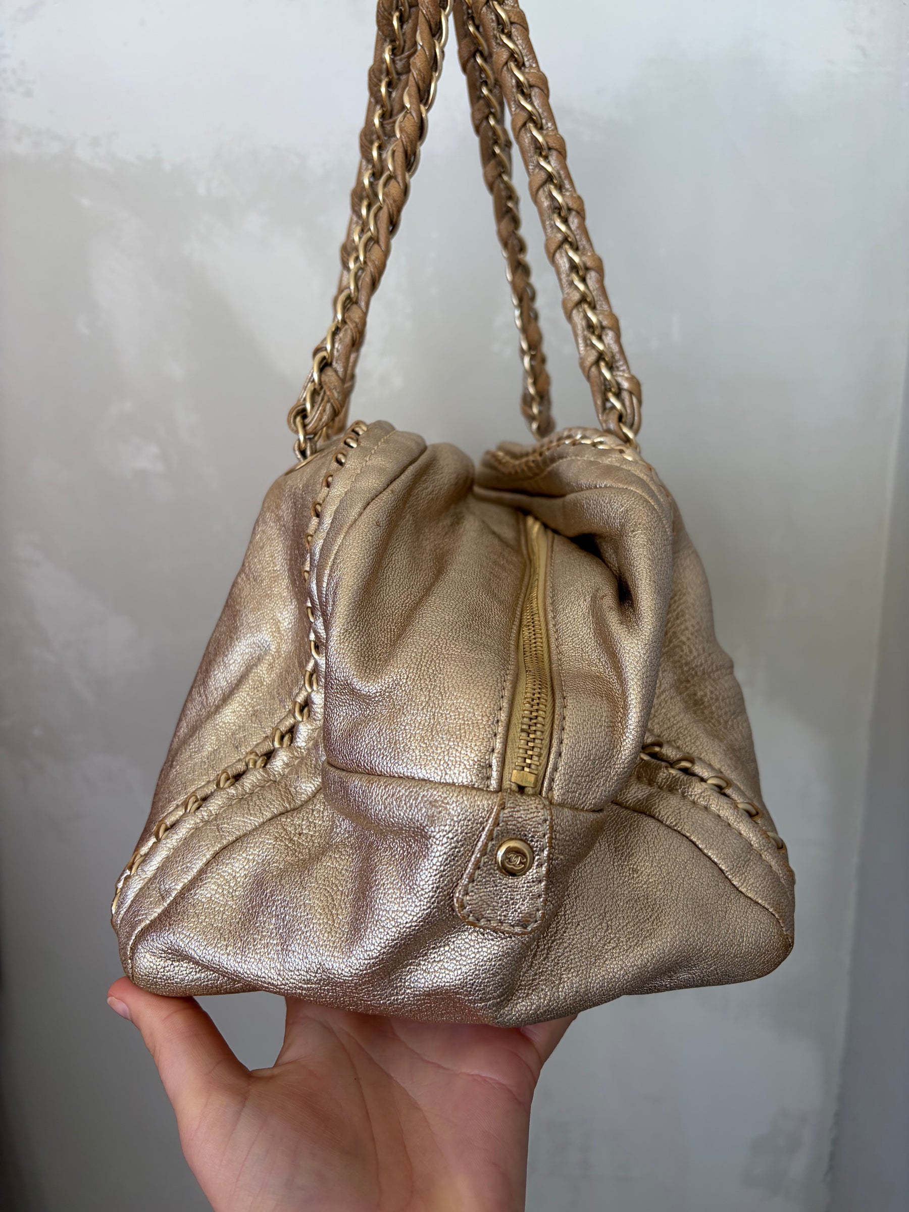 Chanel Gold Leather Bowling Bag