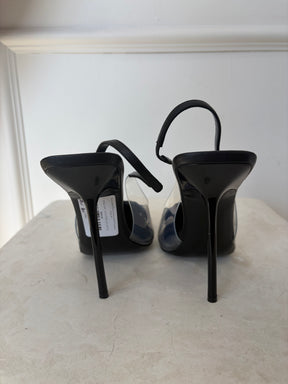 Saint Laurent Black Leather and PVC Slungback Pumps, 40