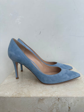 Gianvito Rossi Blue Suede Pointed Pump, 38.5