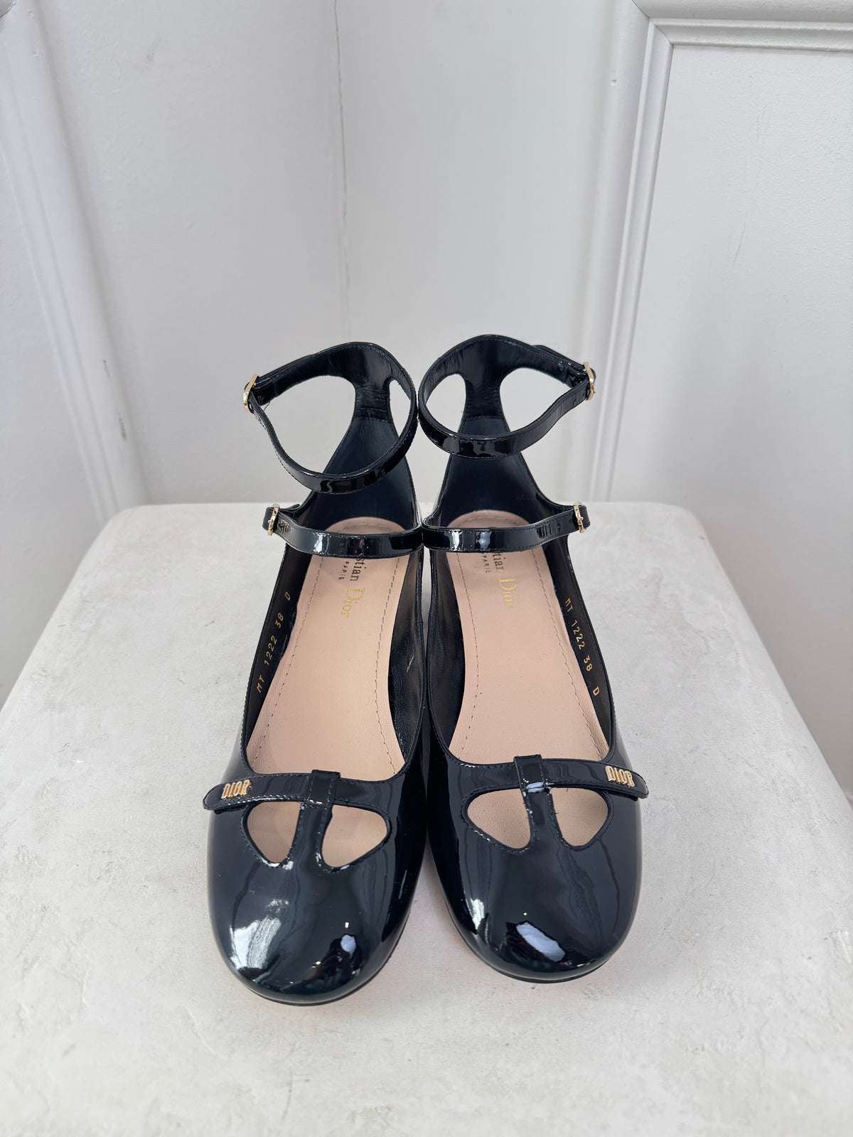 Dior Black Patent Leather Ankle Strap Mary Jane, 38