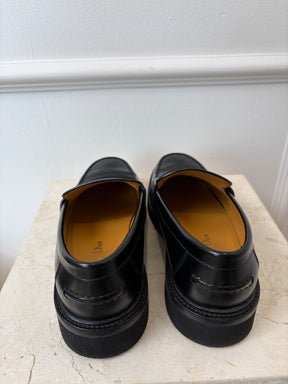Dior Black Leather Logo 'Boy' Loafer, 38.5D