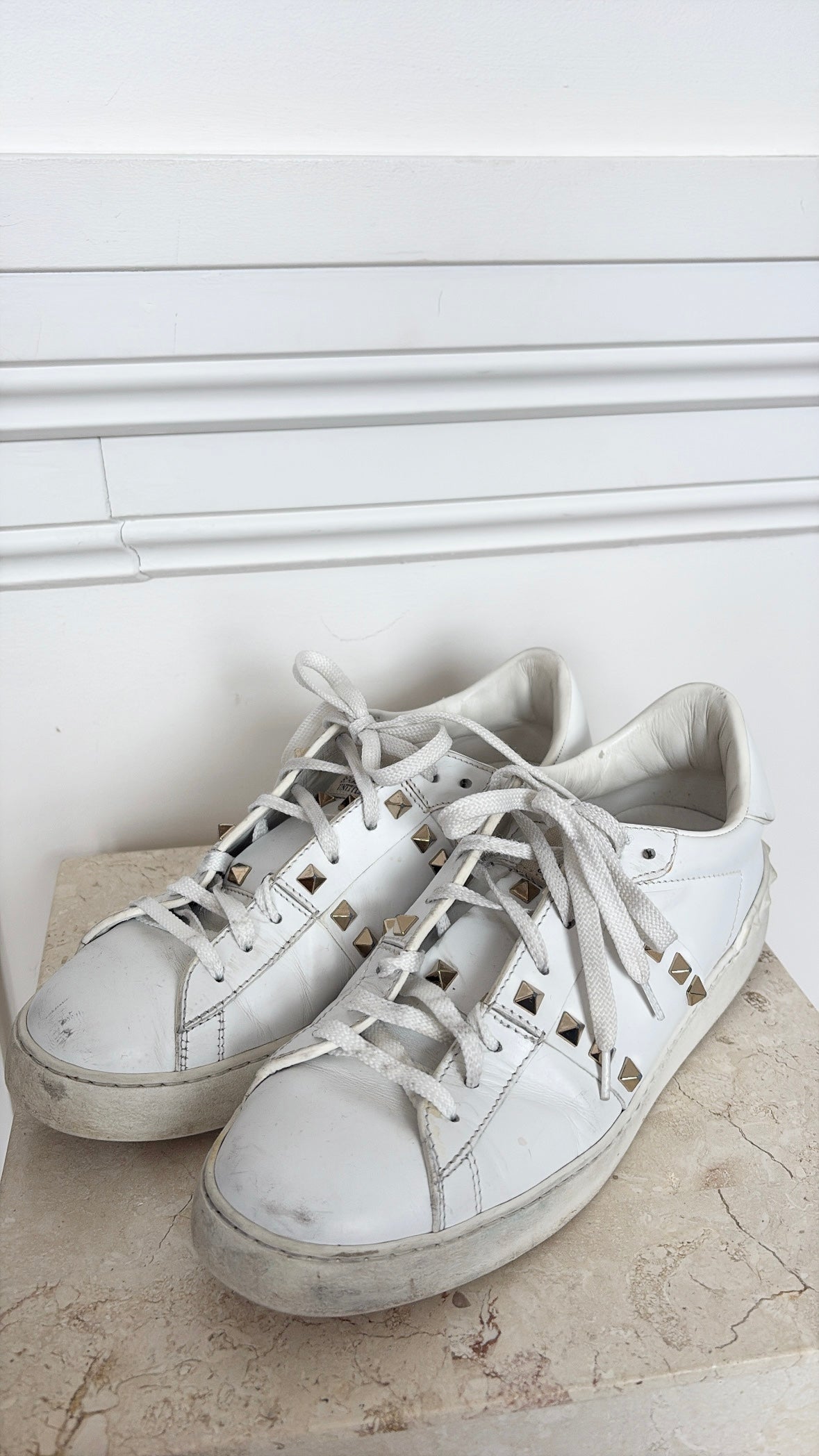 Valentino Gold Garavani Stud White Sneakers, 40.5