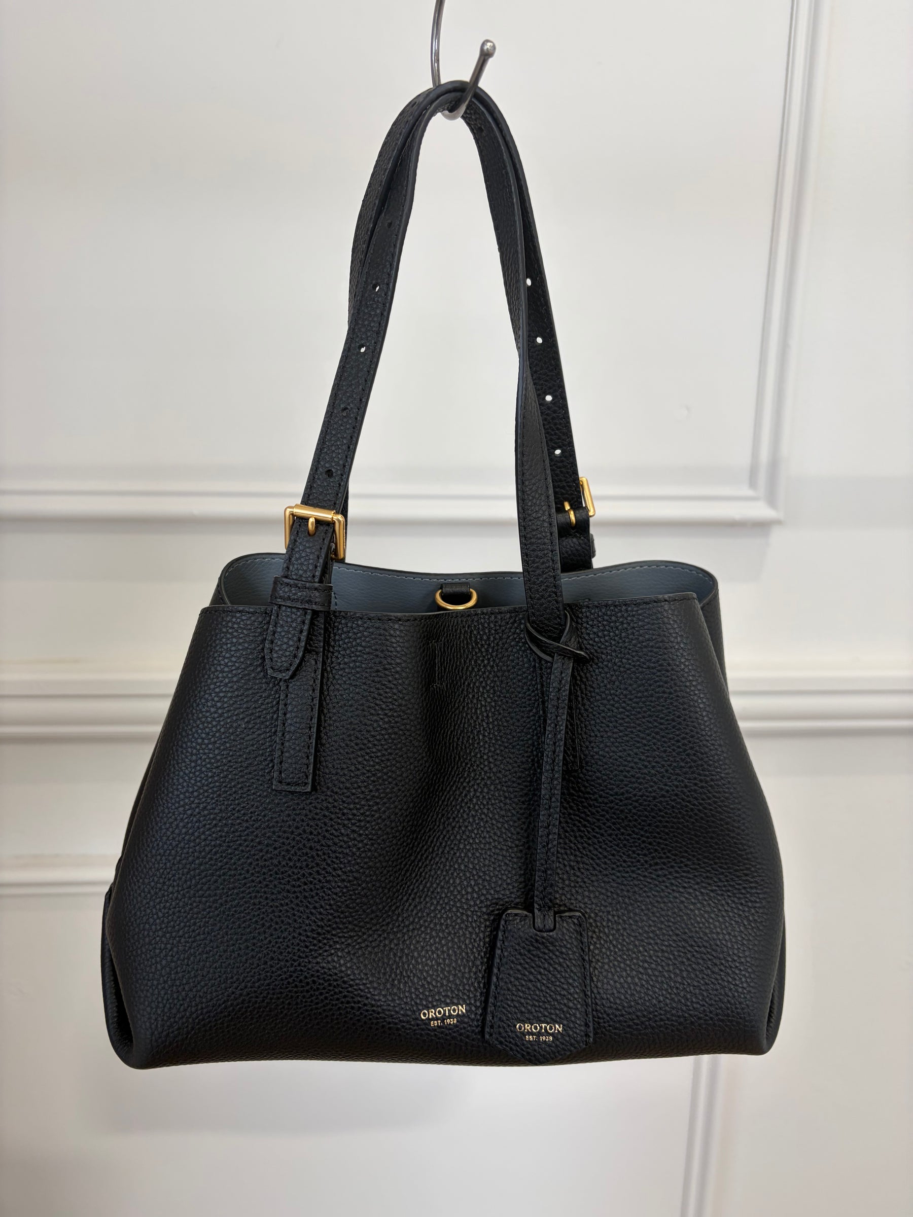 Oroton Black Grained Leather Mini Tote
