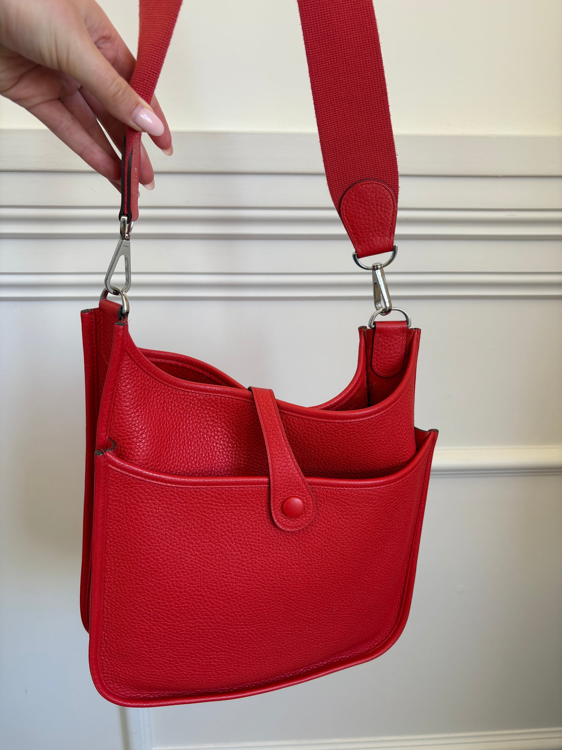 Hermès Red Evelyn PM in Clemence Leather