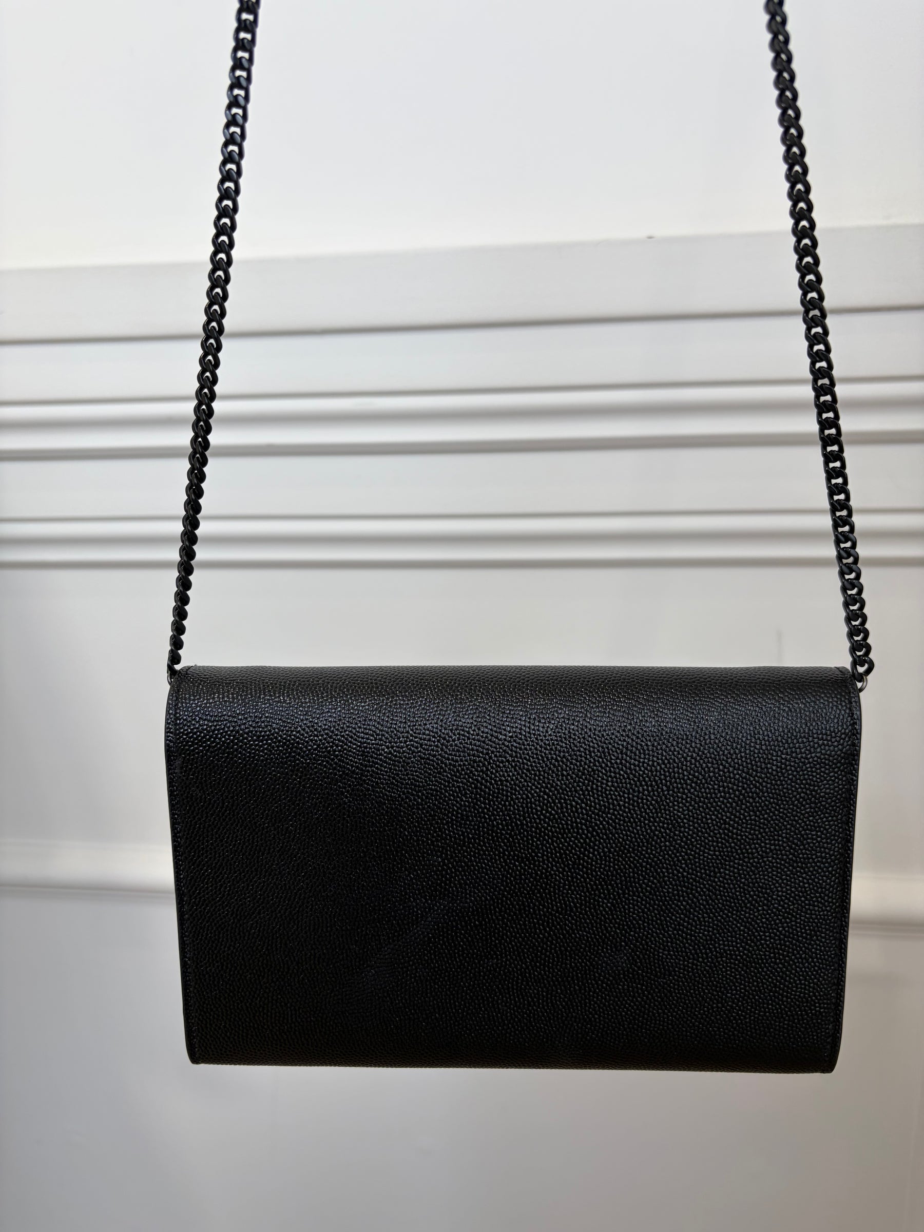 Saint Laurent Black Grained Leather Envelope Flap Chain Bag Black HW