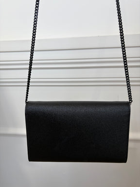 Saint Laurent Black Grained Leather Envelope Flap Chain Bag Black HW