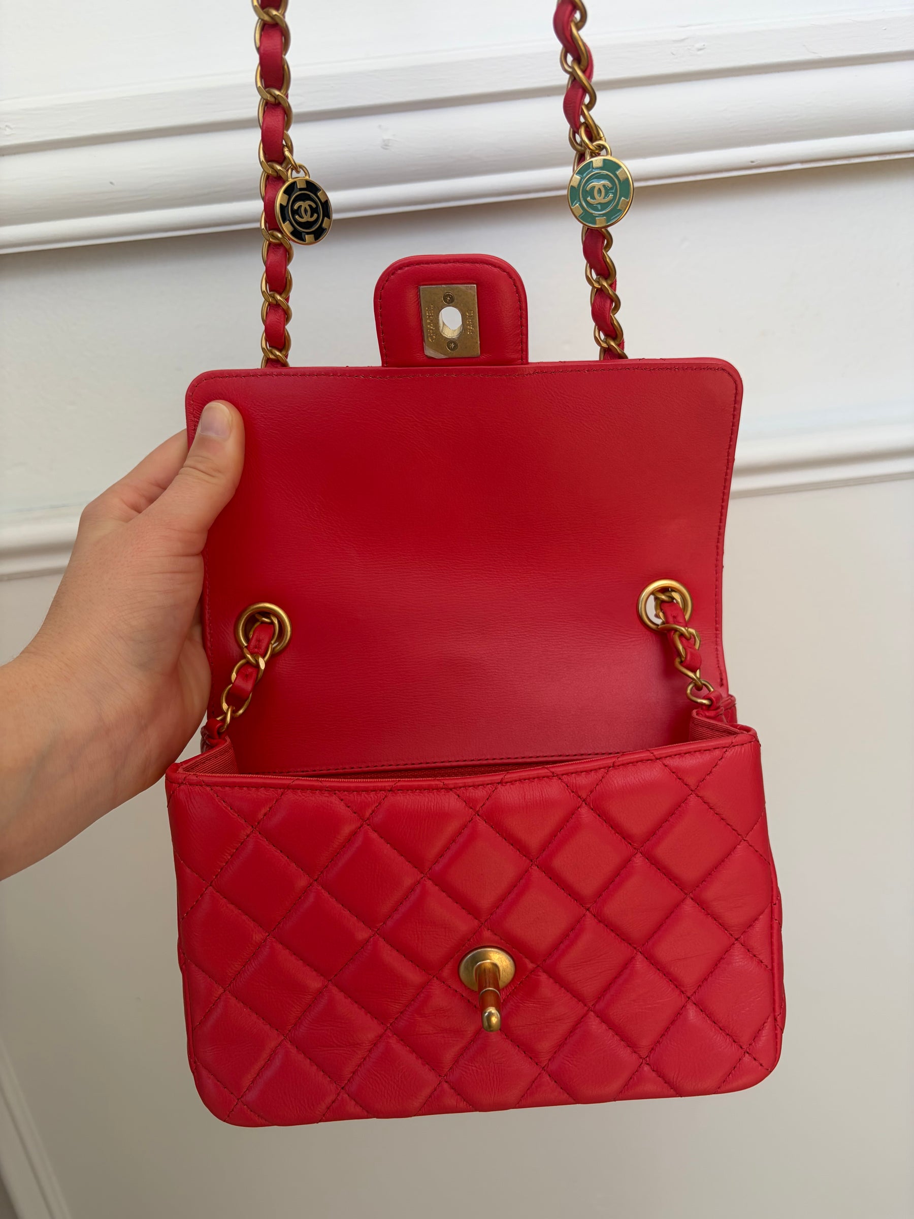 Chanel Coral Lambskin Leather Casino Chips Mini Flap