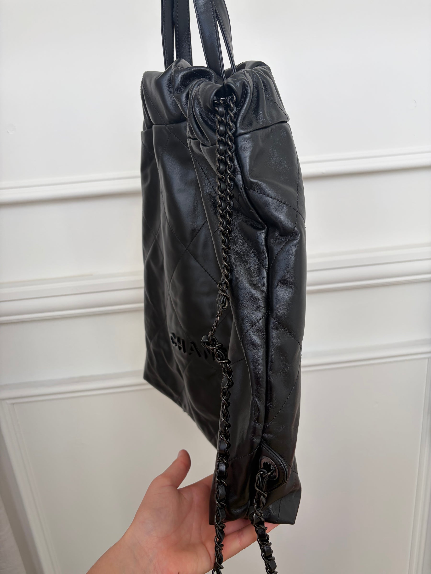 Chanel So Black Lambskin Leather 22 Backpack