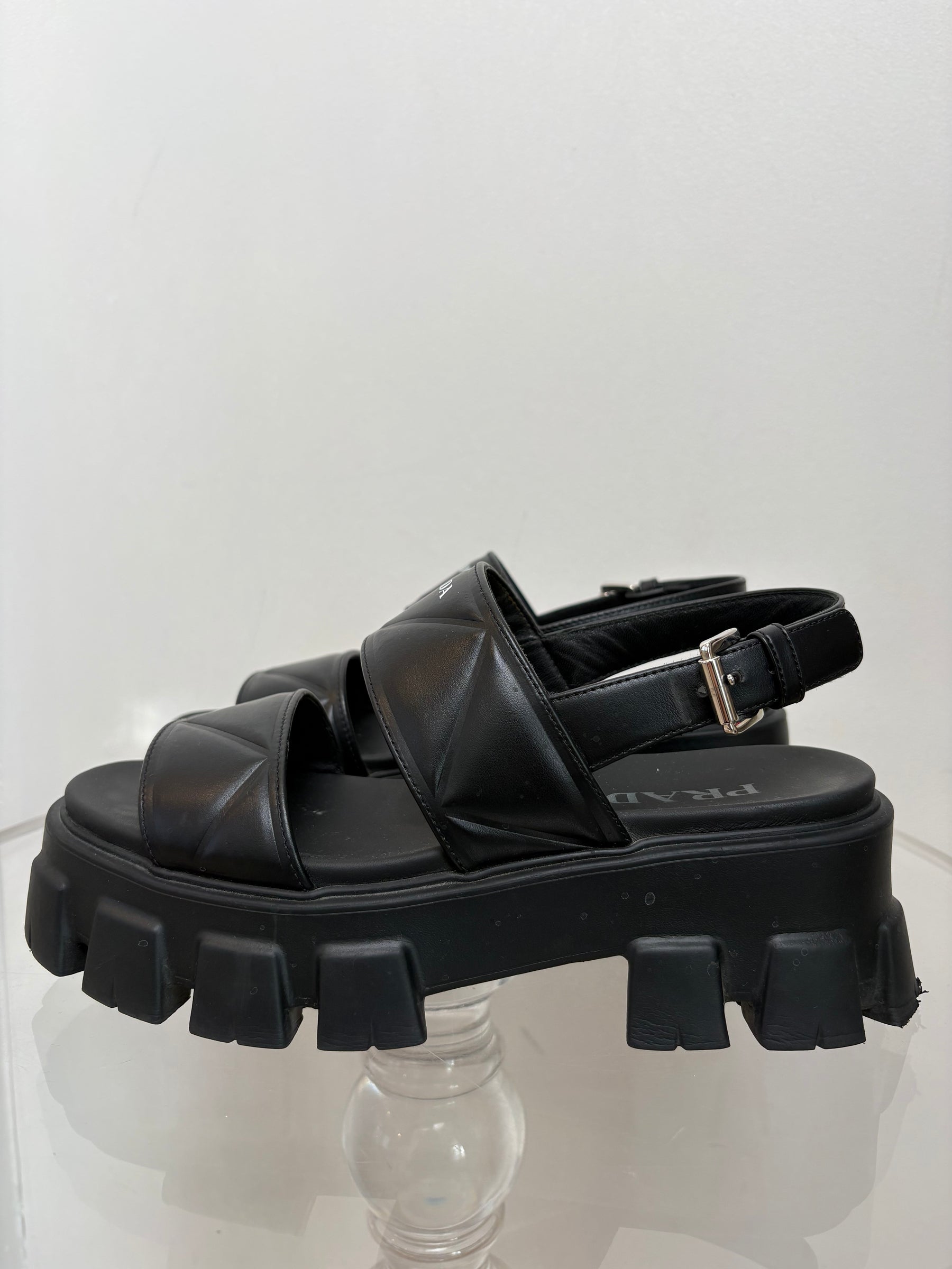 Prada Black Chunky Monolith Sandals, 38.5