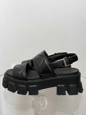 Prada Black Chunky Monolith Sandals, 38.5