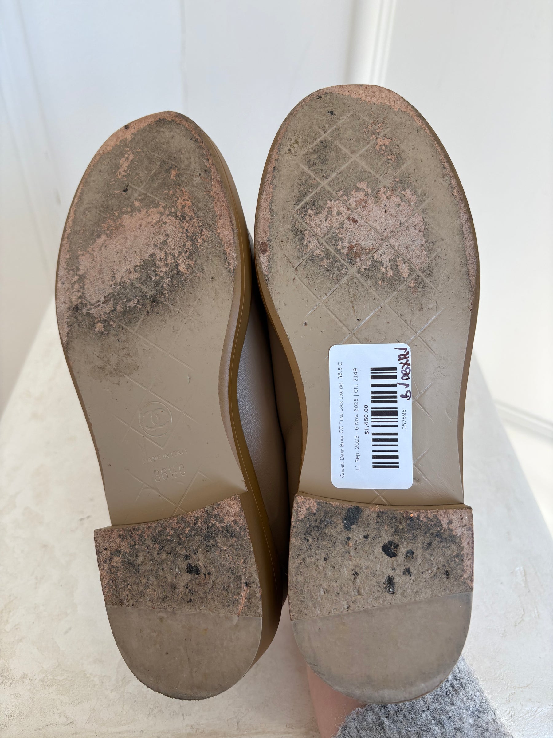 Chanel Dark Beige CC Turn Lock Loafers, 36.5 C