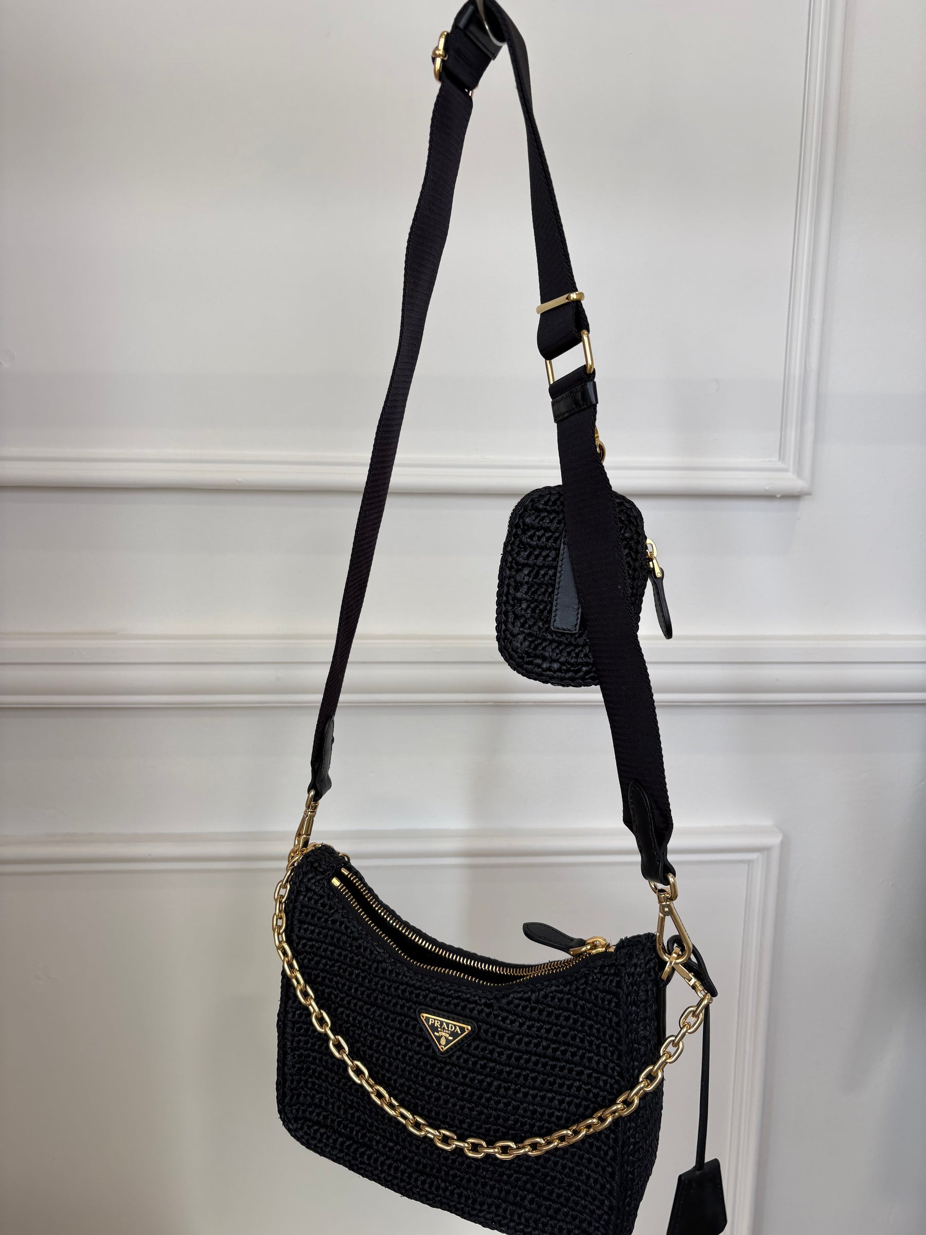 Prada Black Raffia Re-Edition Crossbody Bag