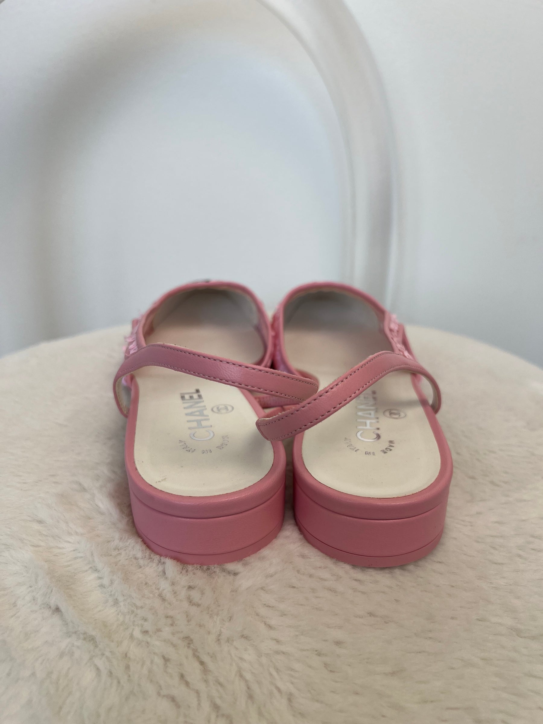 Chanel Pink Sequin Slingback Flats, 40C