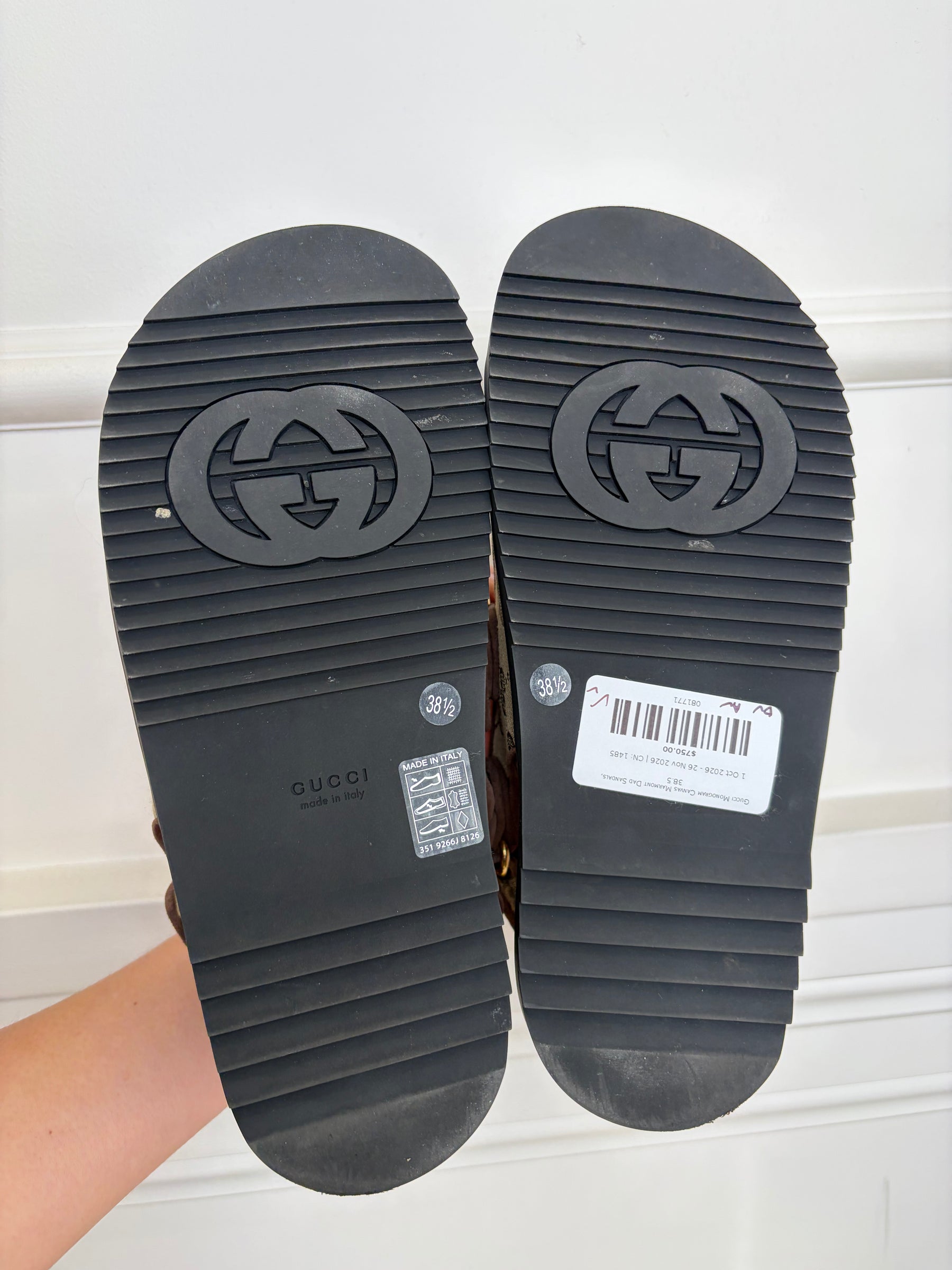 Gucci Monogram Canvas Marmont Dad Sandals, 38.5