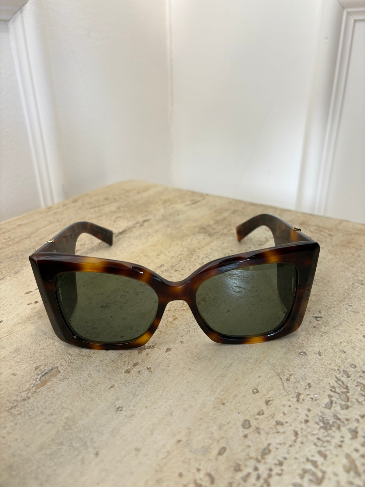 Saint Laurent Tortoishell Butterfly Logo Sunglasses
