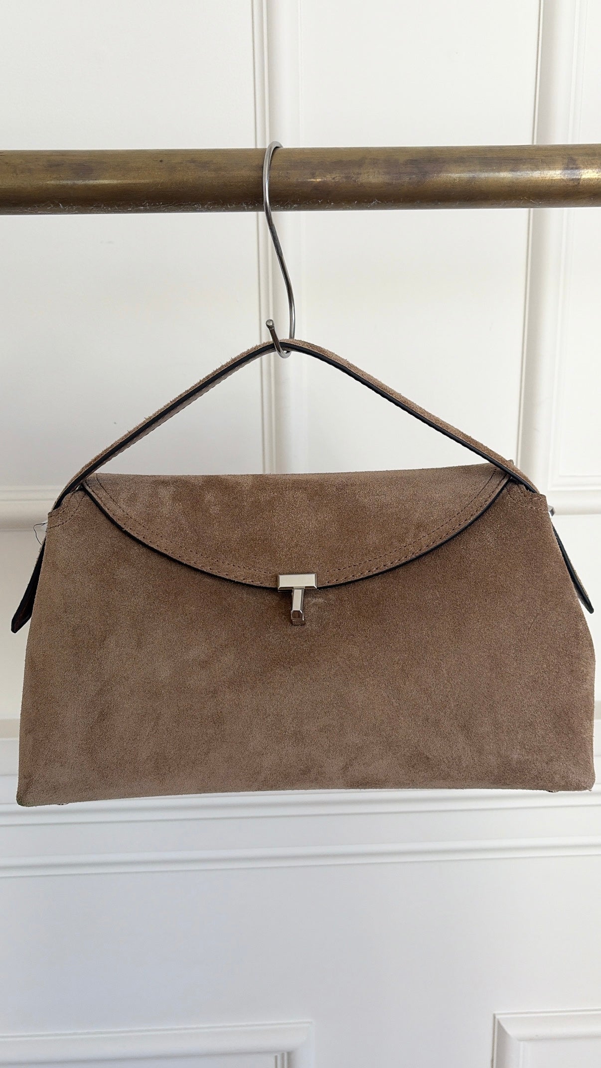 Totême T Lock Suede Top Handle Bag in Tobacco