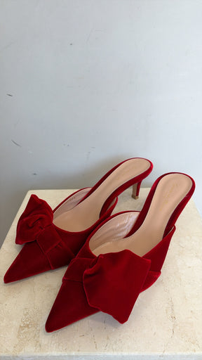 Gianvito Rossi 55 Bow Details Velvet Mules In Red, 39.5