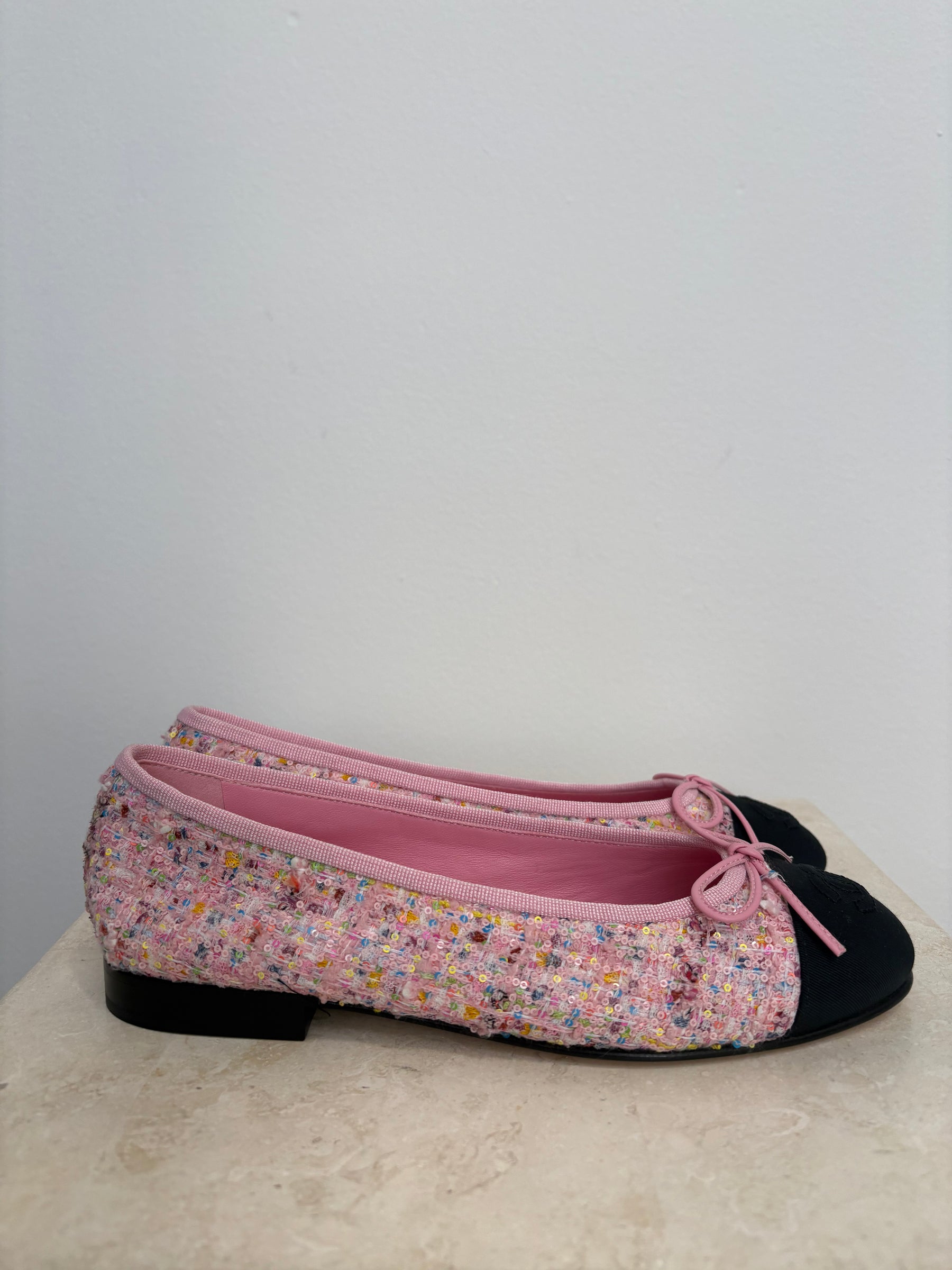 Chanel Pink Sequinned Tweed Ballet Flat, 36