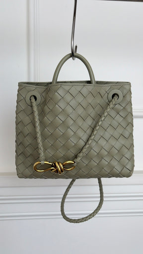 Bottega Veneta Sage Green Intercciato Leather Small Andiamo Bag