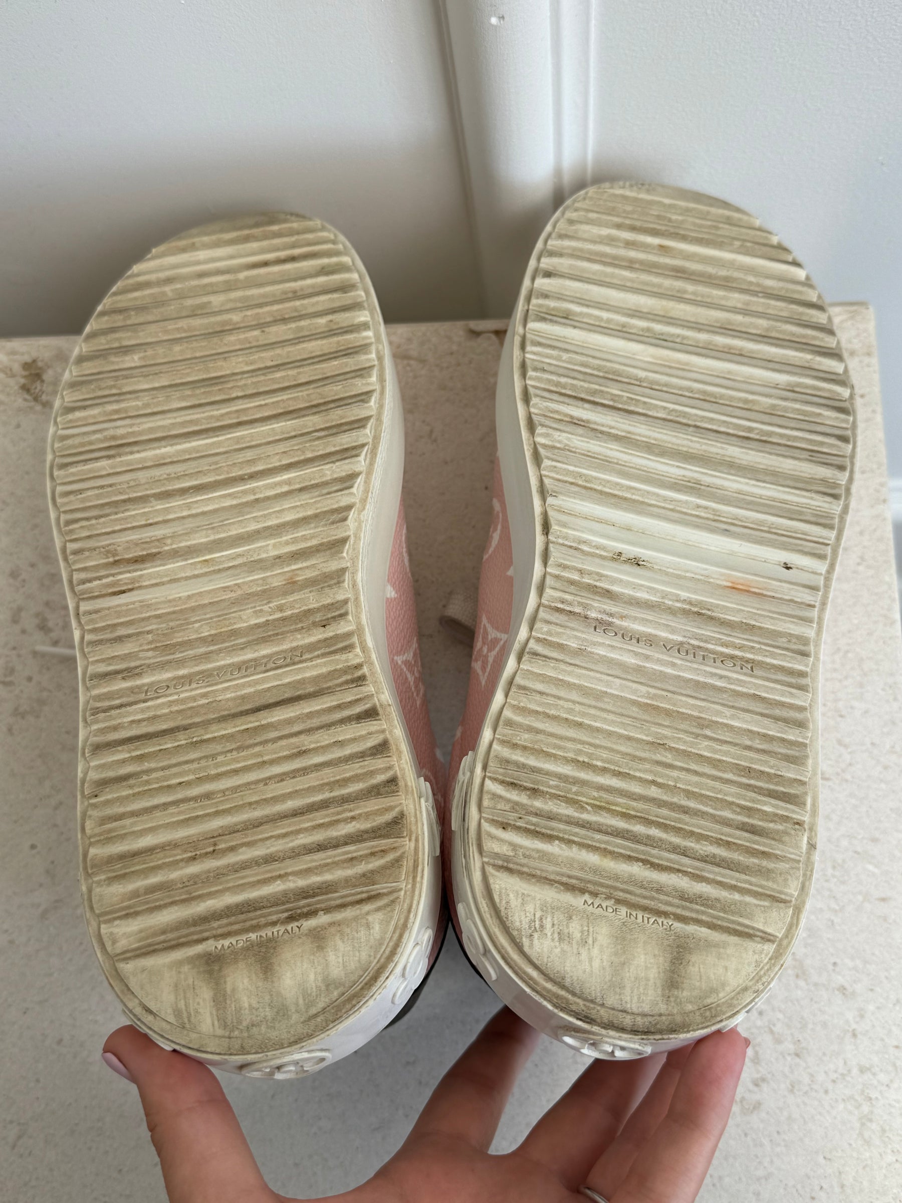 Louis Vuitton Pink and White Monogram Sneakers, 37