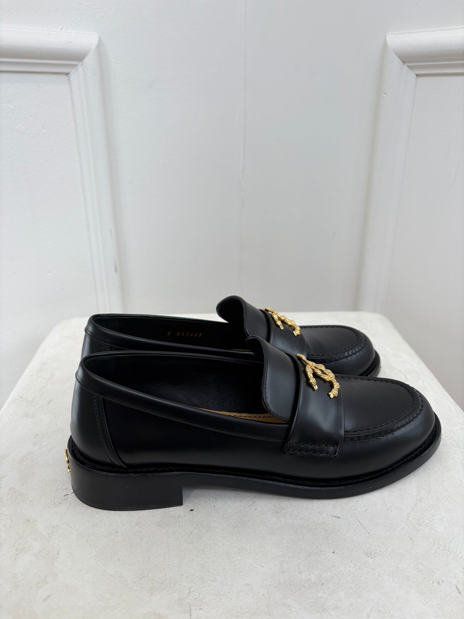 Chanel Black Leather Camelia CC Loafer, 37 C