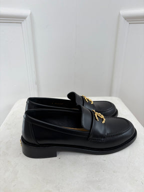 Chanel Black Leather Camelia CC Loafer, 37 C