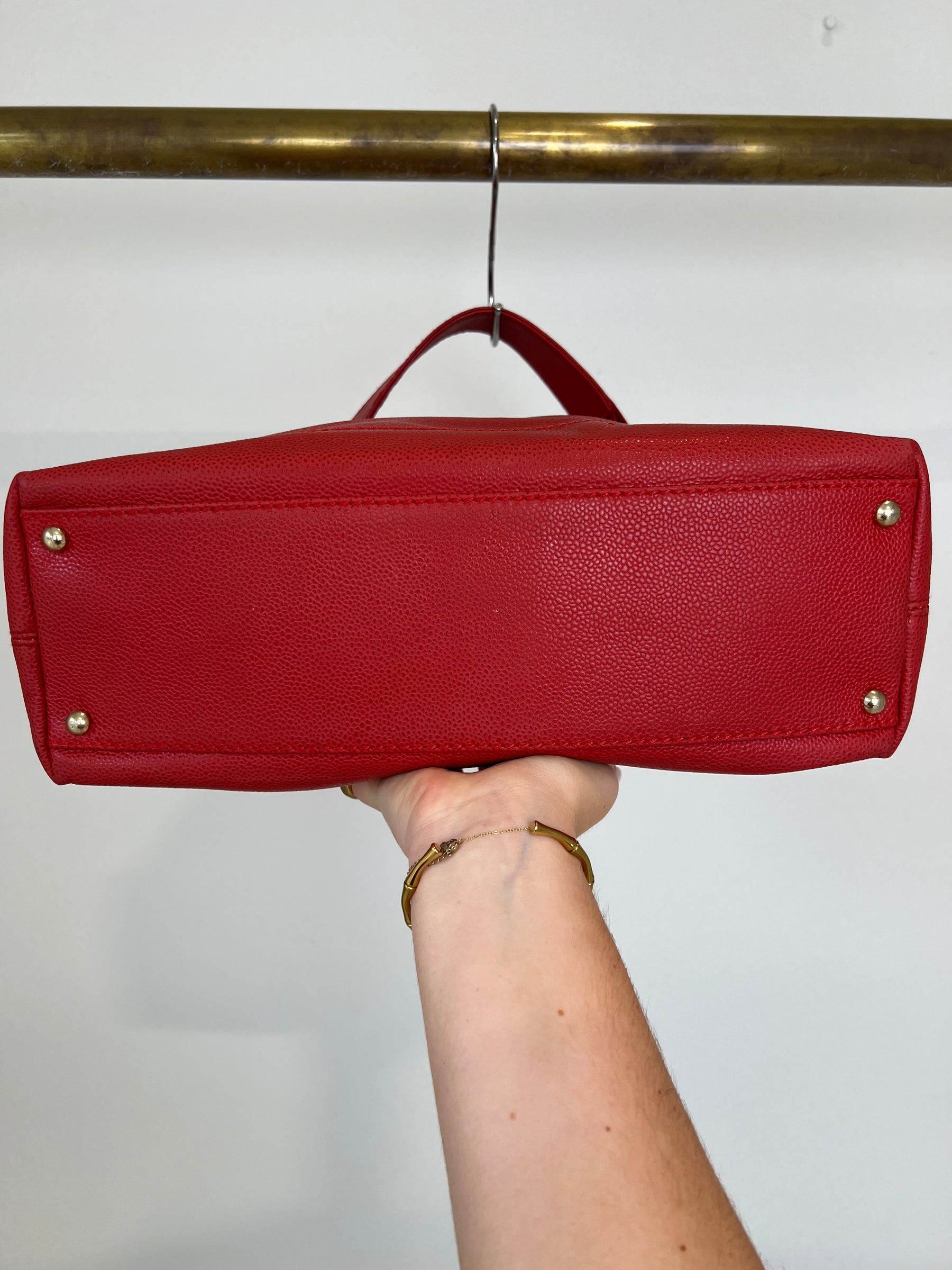 Chanel Red Caviar Leather Wood Detail Shoulder Bag