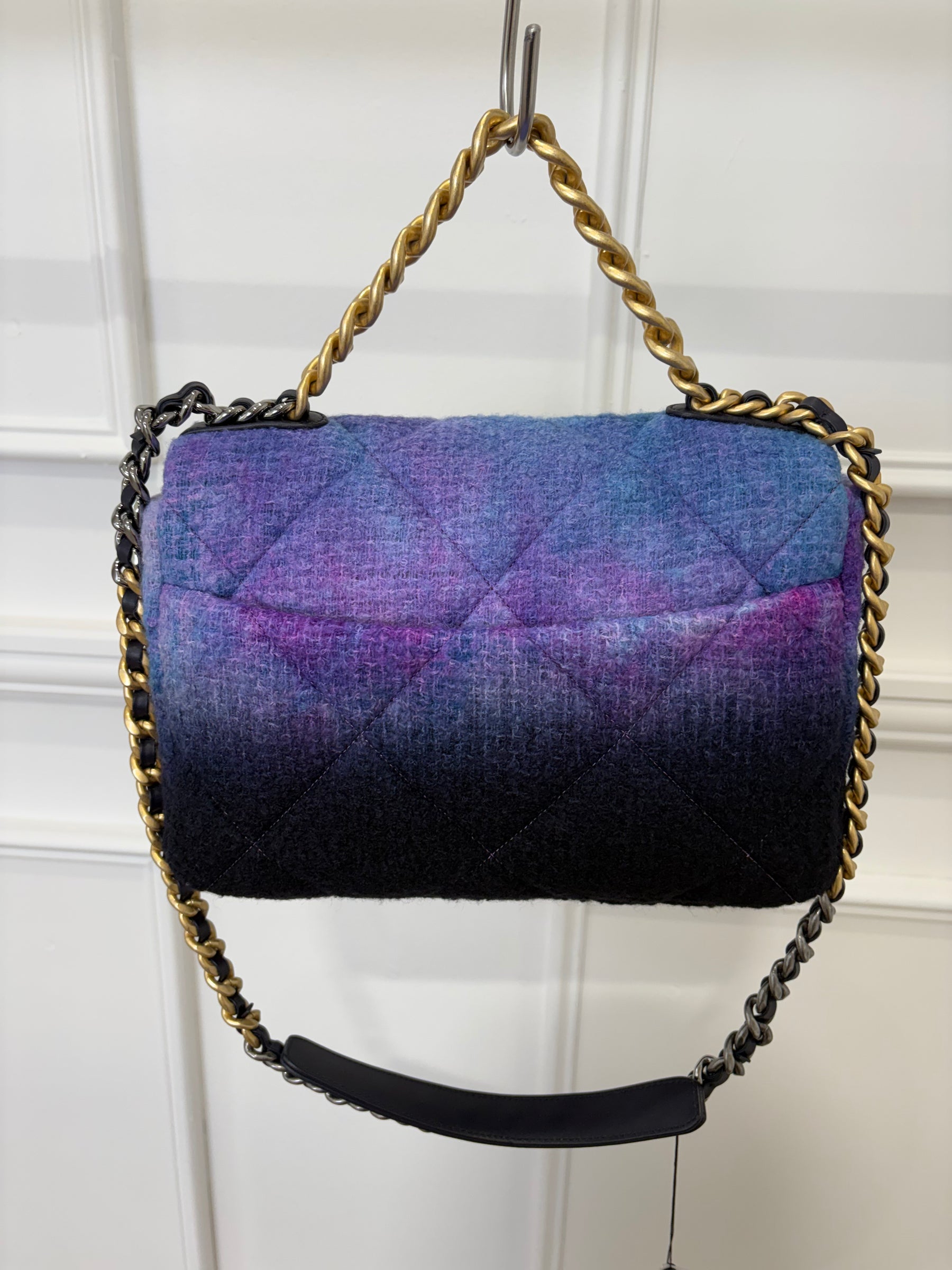 Chanel Flap Bag 19 In Boucle Black Blue Purple