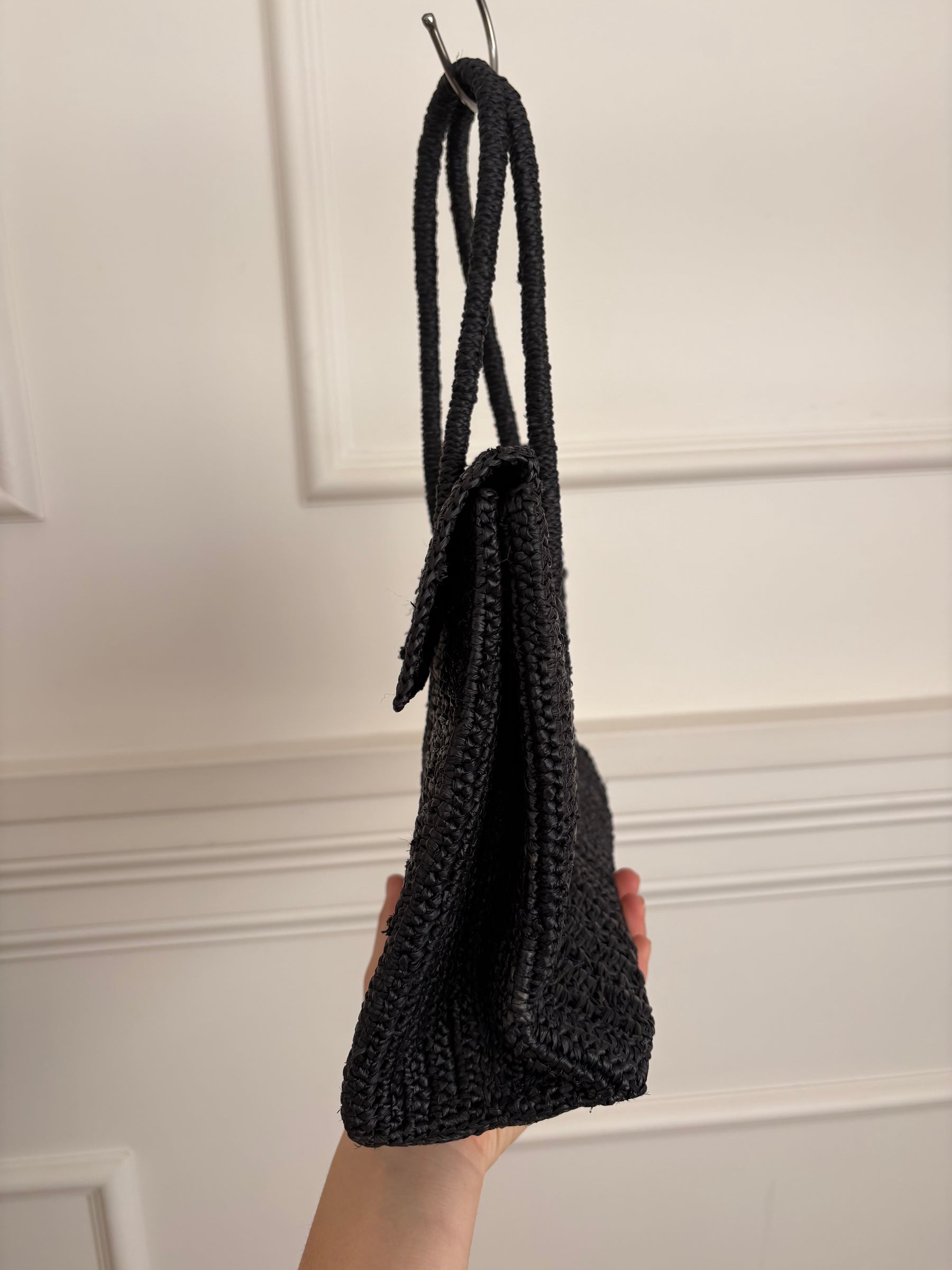 Maison N.H Paris Mini Dahlia Raffia Bag Black