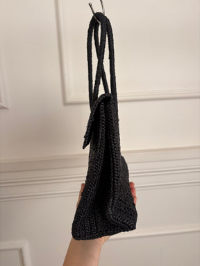 Maison N.H Paris Mini Dahlia Raffia Bag Black
