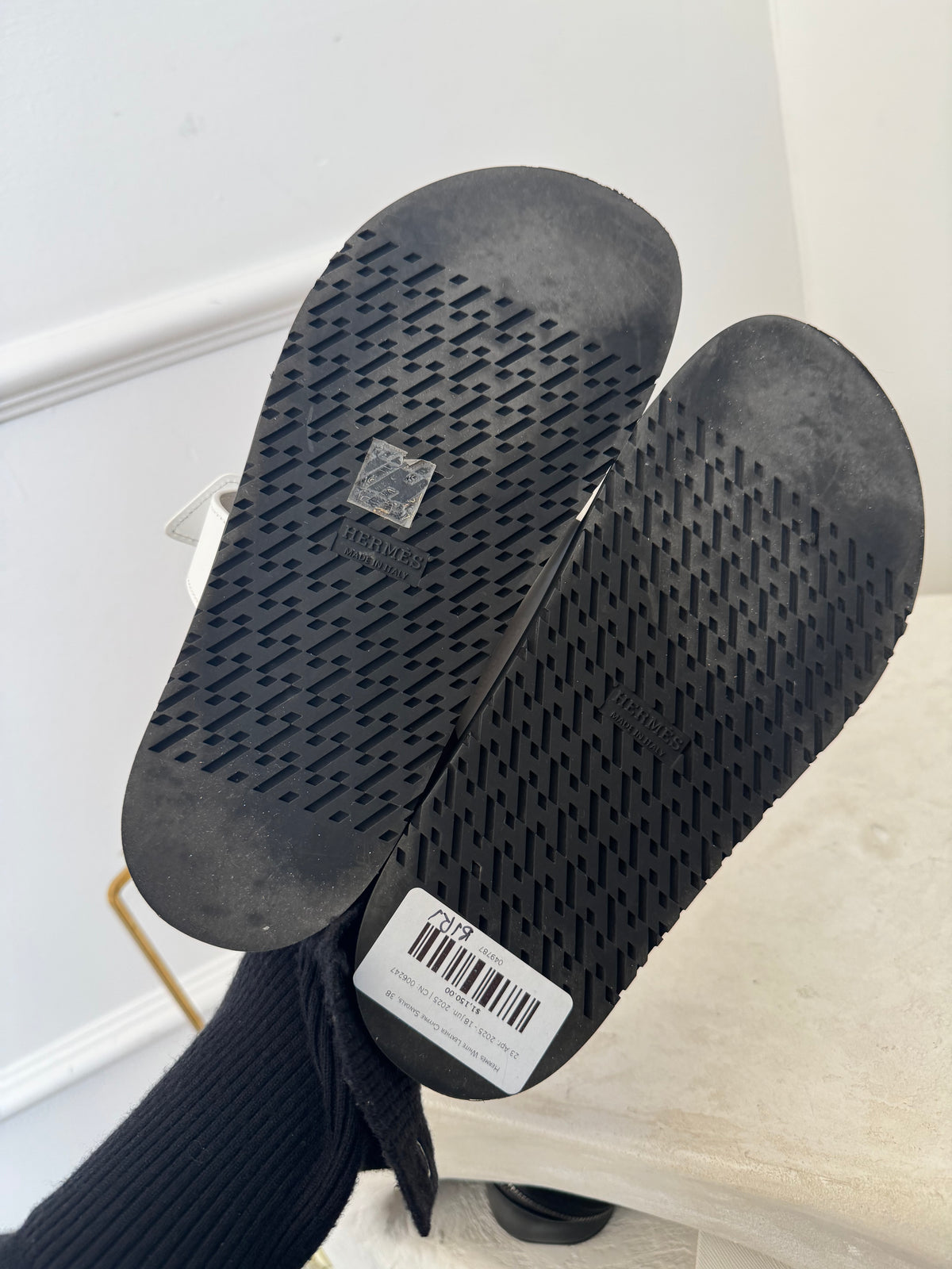 Hermès White Leather Chypre Sandals, 38