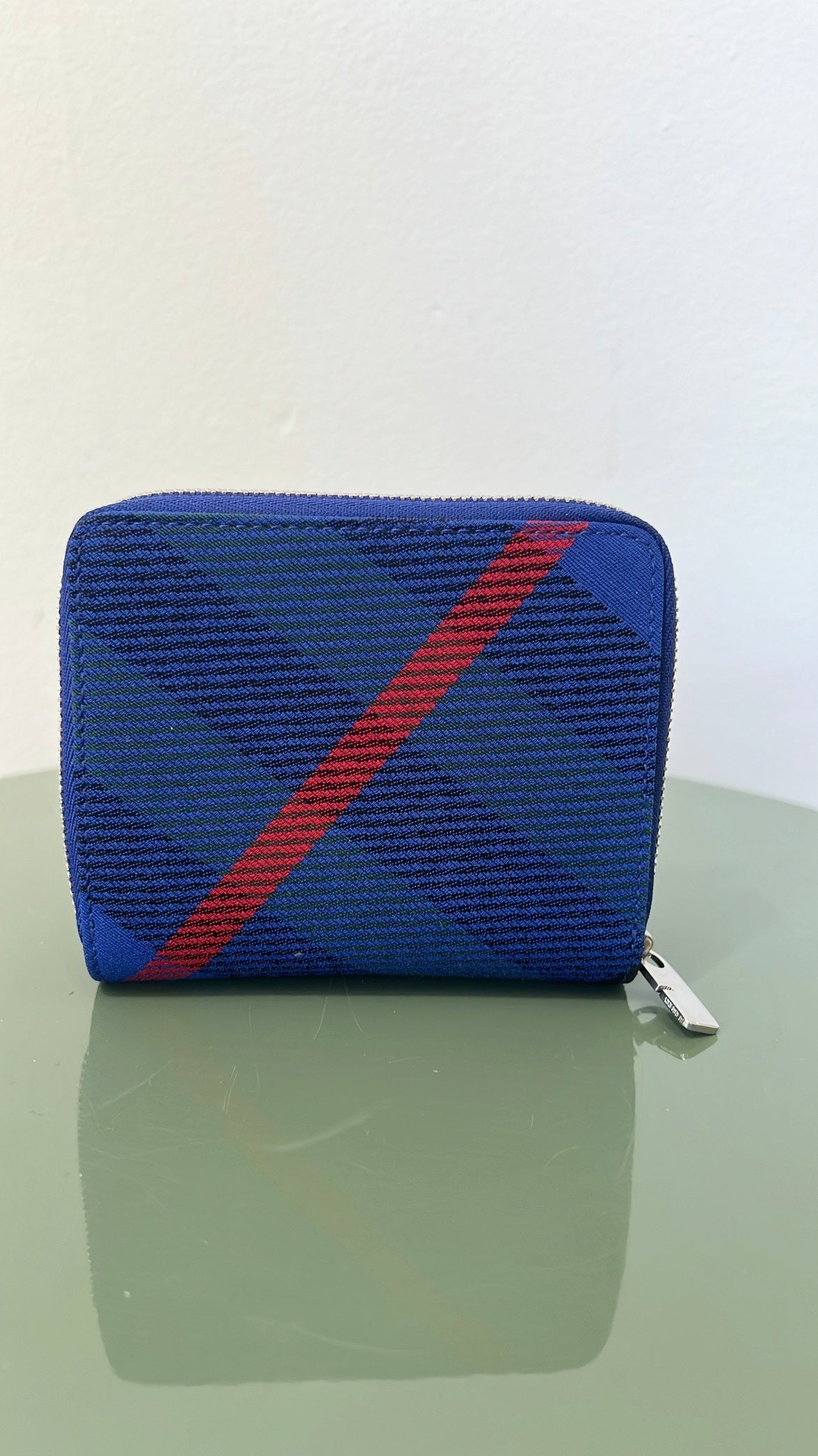 Burberry BLue Canvas Checked Zip Around Wallet