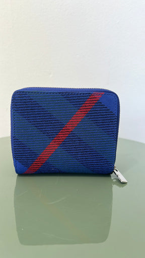 Burberry BLue Canvas Checked Zip Around Wallet