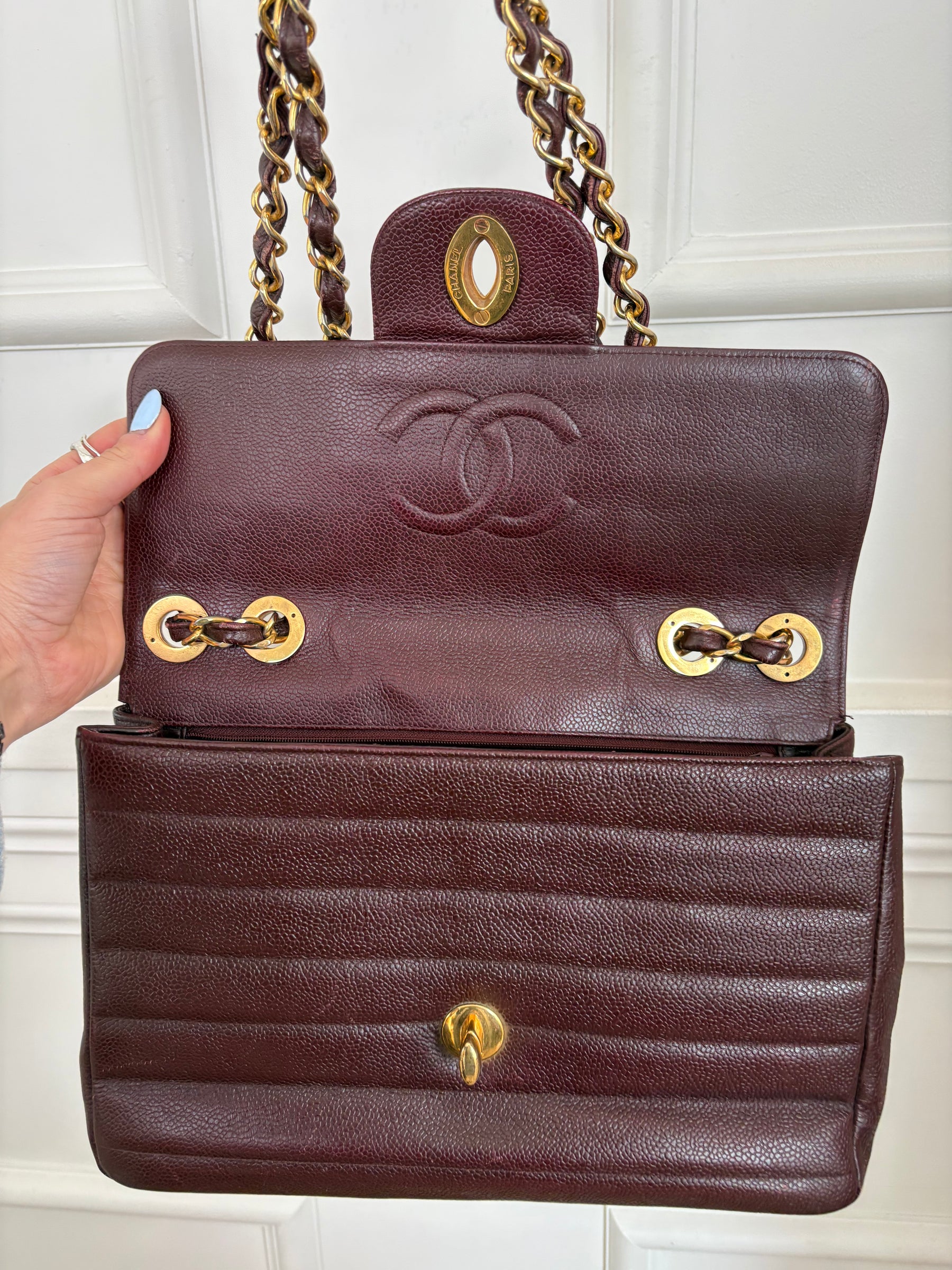 Chanel Vintage Burgundy Flab Bag With Horizontal Quilting